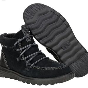 Hey Dude Womens Reyes Suede Ankle Boots Black Size 9 Wide Outdoor Minimalist